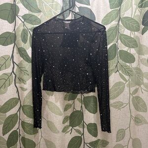 Main Strip Black Sheer Blouse with Silver Dots